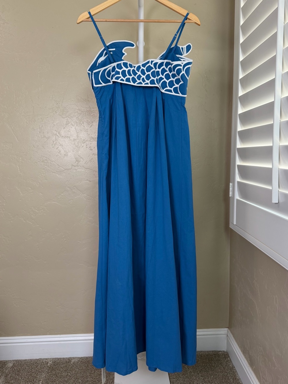 Commense Ocean Blue Embroidered Fish Maxi Dress Small NWT Cotton Blend - Picture 6 of 9
